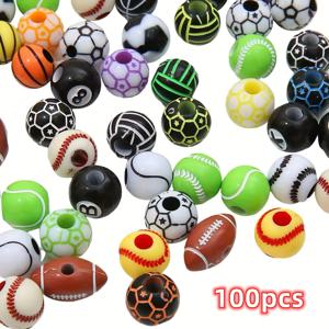 랜덤 스포츠 스타일 농구, 축구, 야구, 럭비, 골프 비즈, 떨어진 비즈 믹스 DIY 팔찌 목걸이 귀걸이