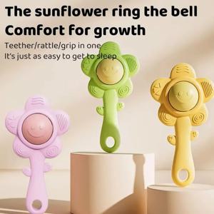 3-in-1 아기 치아발육기 딸랑이, 씹을 수 있는 그립퍼&쉐이커 감각 장난감, 시력/청력 향상, 남녀공용 생일/휴일 선물