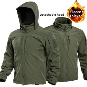 남성용 특수 작전 군사 전술 소프트 쉘 겨울 따뜻한 플리스 안감 재킷 탈부착 가능한 후드 코트 하이킹 스노우보드 방풍 재킷