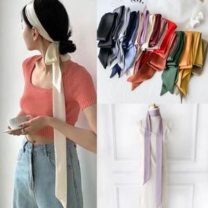 신상 여성용 좁고 긴 스카프 단색 쉬폰 실크 고무 레드 타이 블랙 백 리본 헤드밴드 초커 스트리머 200x5cm