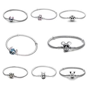 925 실버 뱀 모양 체인 팔찌, 귀여운 만화 스타일 스트링 장식 팔찌, 여성용 세련된 DIY 참 장식 쥬얼리