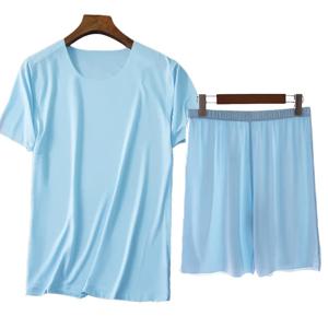 남성 얼음 실크 잠옷 솔리드 셔츠 & 바지 2Pcs Pijamas 수면 세트 캐주얼 남성 가정 의류 여름 잠옷 잠옷 Nightwear Suit