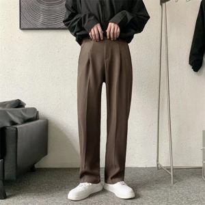 브라운/블랙 정장 바지 남성 패션 사회 남성 드레스 바지 한국 느슨한 스트레이트 캐주얼 바지 남성 사무실 공식 바지 S-3XL