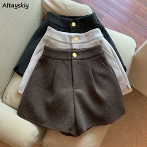 여성용 모직 반바지, 따뜻하고 부드럽고 루즈한 기본 빈티지 디자인, 하이웨이스트, 부드러운 미니멀리스트 한국 스타일 의류, 3 가지 색상, 겨울 신상