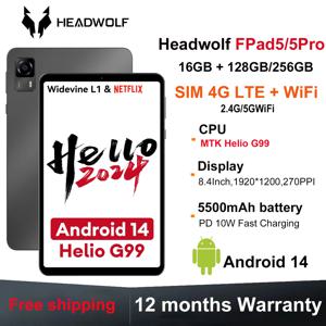 HEADWOLF FPad5/Pro 안드로이드 14 태블릿 8.4인치 최대 16GB 메모리 128GB/256GB UFS2.1 8코어 G99 태블릿 5500mAh WideVine L1