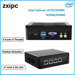 방화벽 산업용 컴퓨터 미니 PC, 팬리스 인텔 셀러론 J4125 N5095, 4x2.5G 라우터, LAN NVMe pfsense 방화벽 게임용 미니 PC