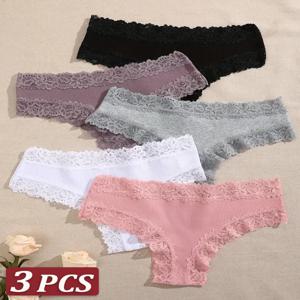 여성용 면 팬티, 꽃 레이스, 친밀한 속옷, 트렌디 패치워크 레이스 브리프, 여성용 소프트 언더팬츠 란제리 S-XL, 세트당 3 개