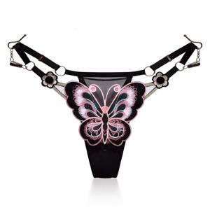 여성용 나비 레이스 끈 팬티, 로우 웨이스트 G-스트링, 투명 메쉬 팬티, 섹시 자수 팬티, 조절 가능한 허리 쿨로트