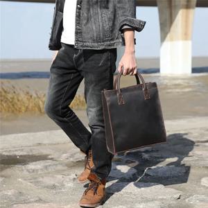 남성용 빈티지 크레이지 호스 소가죽 서류 가방, 비즈니스 서류 가방, 심플한 천연 정리함 정품 가죽, 사무실 A4 파일 가방, 핸드백 사첼