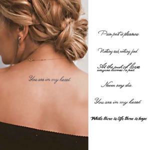 문장 패턴 주스 잉크 지속 방수 임시 타투 스티커 영감을 주는 인용문 가짜 타투 바디 아트 남성 여성 다리