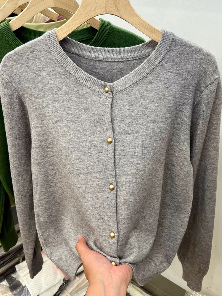 AOSSVIAO 긴 소매 스웨터 카디건 봄 가을 여성 오-넥 니트 탑 의류 패션 기본상의