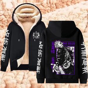 Jujutsu Kaisen 따뜻한 지퍼 자켓 Gojo Satoru Anime Thicken 까마귀 남성 여성 양고기 캐주얼 긴 소매 스웨터 streetwear