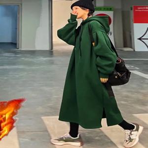 플러스 사이즈 여성용 양털 안감 두꺼운 따뜻한 후드 드레스 루즈 슬리밍 스웨트 셔츠 드레스 한국 스타일 겨울 캐주얼 긴 소매