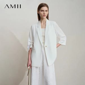 Amii 미니멀리스트 여성 블레이저 Mujer 2025 가을 새로운 솔리드 루즈 7부 소매 옷깃 버튼 통근자 정장 재킷 12512019