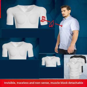 남자의 가짜 근육 반 소매 새로운 Traceless 스테레오 보이지 않는 가슴 티셔츠 코스프레 압축 체중 및 가슴 근육 증가
