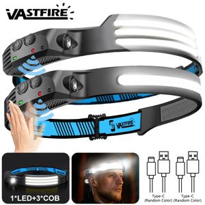 유도 전조등 COB + LED 헤드 손전등 배터리 내장 USB 충전식 야외 방수 캠핑 낚시 작업 랜턴 ﻿