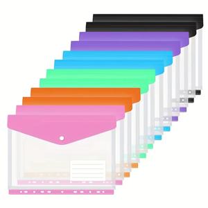 6pcs A4 바인더 포켓 플라스틱 봉투, 확장 바인더 폴더, 기록 라벨이있는 6 색 입체 투명 파일 가방