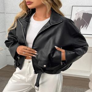 Ailegogo 새 봄 가을 여성 모토 바이커 블랙 인조 가죽 자켓 streetwear 여성 벨트 지퍼 코트 아웃웨어