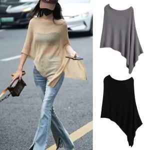 여성 패션 느슨한 불규칙한 케이프 목도리 얇은 얼음 실크 태양 보호 Shawls 선물 에어컨 옷
