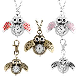 레트로 귀여운 소형 부엉이 모양 쿼츠 회중시계 80cm 목걸이 체인/키체인 빈티지 펜던트 미니 시계 선물