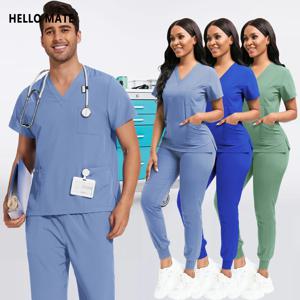 도매 2피스 세트 임상 작업복 약국 실험실 작업복 의료용 상의 하의 치과 의사 작업복 간호사 의사 수술복