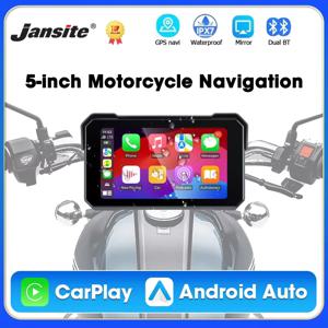 Jansite 5인치 휴대용 오토바이 네비게이션 GPS 무선 Carplay&Android Auto 모토 모니터 IPX7 방수 듀얼 블루투스 5.0