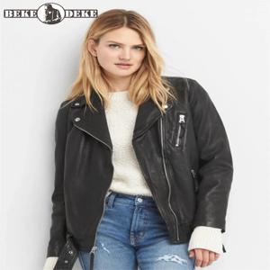 보이프렌드 스타일 여성 오버 사이즈 정품 가죽 자켓 가을 패션 루즈 피트 모토 바이커 코트 지퍼 벨트 허리 염소 가죽 자켓