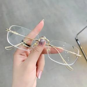 사각형 무테 안경 여성 남성 푸른 빛 차단 안경 디자이너 레트로 그늘 안경 UV400 실버 컴퓨터 안경