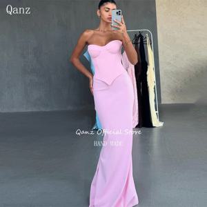 Qanz 핑크 여성 댄스 파티 드레스 Sweerhert 코르셋 백 이브닝 드레스 여성 우아한 2 조각 인어 Vestidos De Gala Customized