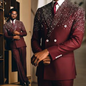 모던 핫픽스 웨딩 신랑 정장, 피크드 라펠 더블 브레스티드 턱시도 2피스 자켓 팬츠, 이브닝 파티 프롬 맞춤 제작