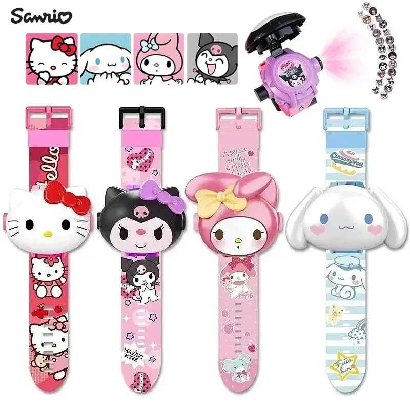 Kawaii 3D 프로젝션 디지털 시계 Kawaii 헬로 키티 Kuromi Cinnamoroll 애니메이션 액션 피규어 장난감 시계 플립 인기 어린이 장난감