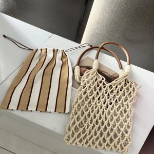 손으로 짠 캐주얼 여름 2025 여성용 버킷백 핸드헬드 숄더백 비치백 인스타일 레저 포레스트 시스템 네트 포켓