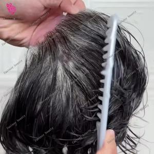 0.02mm 초박형 스킨 1B10 510 #   그레이 남성용 가발, 자연스러운 헤어라인, 눈에 띄지 않는 밀도 80% 남성 부분 가발 모발 보철 시스템