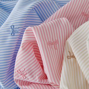 140x50cm 리본 자수 줄무늬 원단 셔츠 드레스 아동복 원단 대형 헤어밴드 DIY 아기 옷 원단