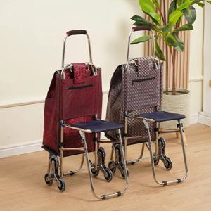 좌석이 있는 노인용 쇼핑 카트, 계단을 오를 수 있는 접이식 스테인리스 소형 카트로 편리한 식료품 쇼핑을 제공합니다.