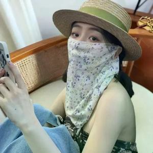 꽃무늬 여름용 자외선 차단 마스크 풀페이스 여성용 얇은 섹션 얼굴 가리개 마스크 목 보호대