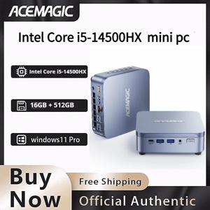 ACEMAGIC M5 미니 PC 인텔 코어 i5-14500HX (14코어/20스레드, 최대 4.9GHz) 16GB DDR4 RAM 512GB NVMe SSD, 데스크탑 대체용 4K 트리플 디스플레이 지원