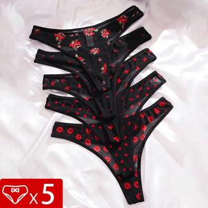 5개/팩 프린트 디자인 섹시 여성 끈 팬티 통기성 편안한 여성용 G-스트링 속옷 우아한 섹시 란제리 패션 신상 팬티