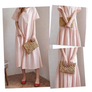 ABQR 여성용 손으로 짠 면 가방 짚으로 짠 가방 동전 지갑 휴대폰 가방 클러치 백 태슬 백 카키