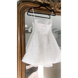 교토 맞춤형 화이트 스파게티 스트랩 반짝이는 진주 웨딩 드레스 A라인 미니 이브닝 드레스 프린세스 애프터 파티 가운 2025