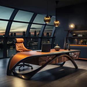 브라운 우드 임원용 책상 디자이너 고급스러운 모던 임원용 책상 저렴한 서랍 작은 공간 가구