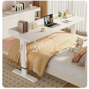 바퀴가 달린 조절 가능한 침대 위 노트북 책상 손잡이 크랭크 솔리드 우드 롤링 컴퓨터 테이블 침실 가구용