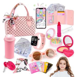 여아들을 위한 재미있는 놀이용 가방, 공주 선물 놀이용 가방 세트, 탑 핸들 백, 휴대폰/화장품/물병 보관 가능, 크리스마스/생일 선물