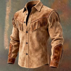 2026 가을 겨울 남성용 퍼 프린지 재킷 코트 빈티지 민족풍 트렌디 버튼 오픈 라이닝 캐주얼 재킷 스트리트웨어 남성 코트