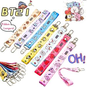 BT21 RJ 코야 쉐이키 치미 만화 귀여운 랜야드 키체인 학교 가방 휴대폰 2D 랜야드 스트리머 선물 도매