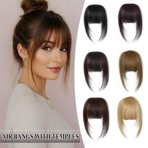 클립형 프렌치 헤어뱅 100% 인모 붙임머리 여성용 곱슬 가짜 앞머리 프린지 템플 헤어피스