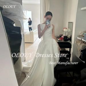 OLOEY 심플 플로어 길이 한국 웨딩 사진 촬영 드레스 O 넥 민소매 코르셋 신부 가운 맞춤 제작 웨딩드레스 2025