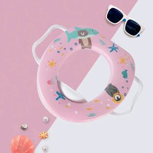 손잡이가 있는 어린이 변기 시트 원형 소프트 쿠션 귀여운 만화 캐릭터 유아용 변기 시트