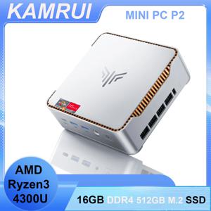 KAMRUI 미니 PC 16GB SO-DIMM DDR4 512 M.2 2280 SSD AMD Ryzen 3 4300U 최대 3.4GHz HDMI+DP1.4 듀얼 4K UHD WiFi5 데스크탑 마이크로 PC