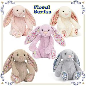 Jc 보니 토끼 플러시 장난감 꽃무늬 귀가 있는 귀여운 인형 부드러운 소파 쿠션 어린이 생일 선물 방 장식